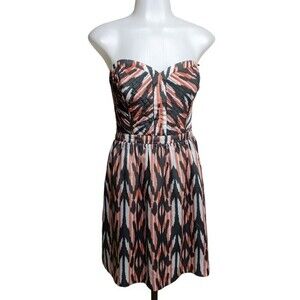 Guess Los Angeles Dress Size 6 Strapless Short A-Line Cocktail Abstract Peach
